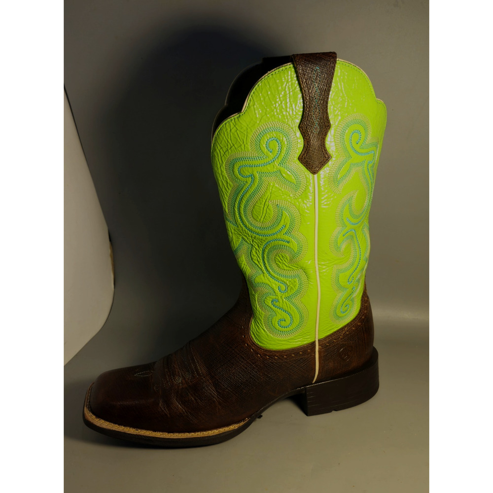 Ariat Quickdraw Western Boot Women 9 Brown Neon Lime Cowgirl Square Toe 10016311 - Picture 2 of 8